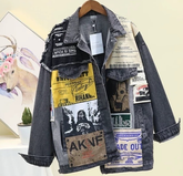 Mittellange Jeansjacke mit Stoffnähten
